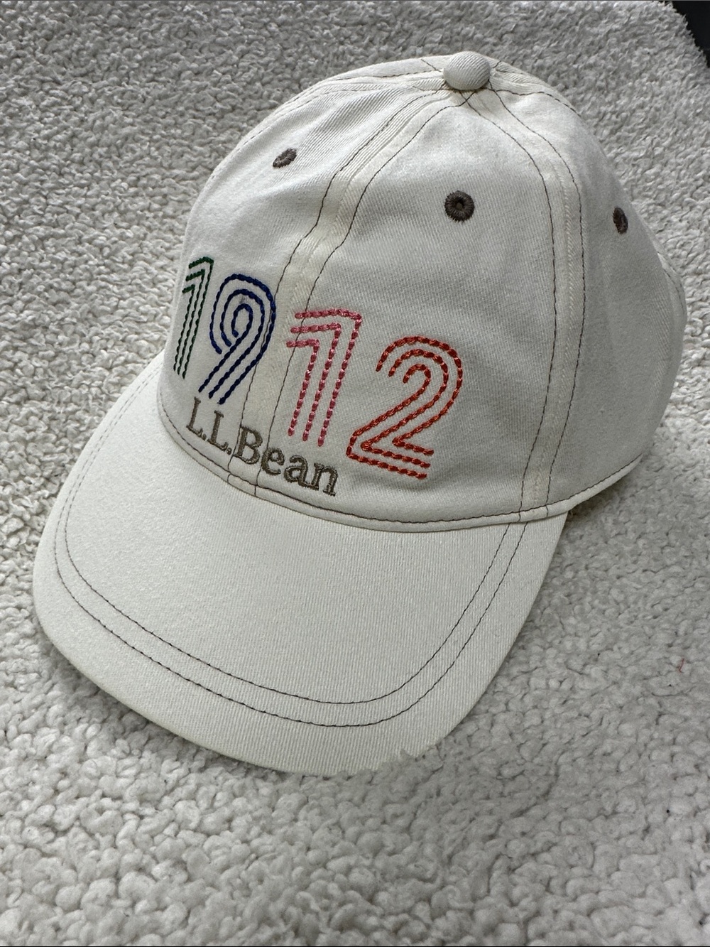 LL Bean 1912 Cream 100% Cotton Sailcloth Embroidered Adjustable Ball Cap Hat NWT